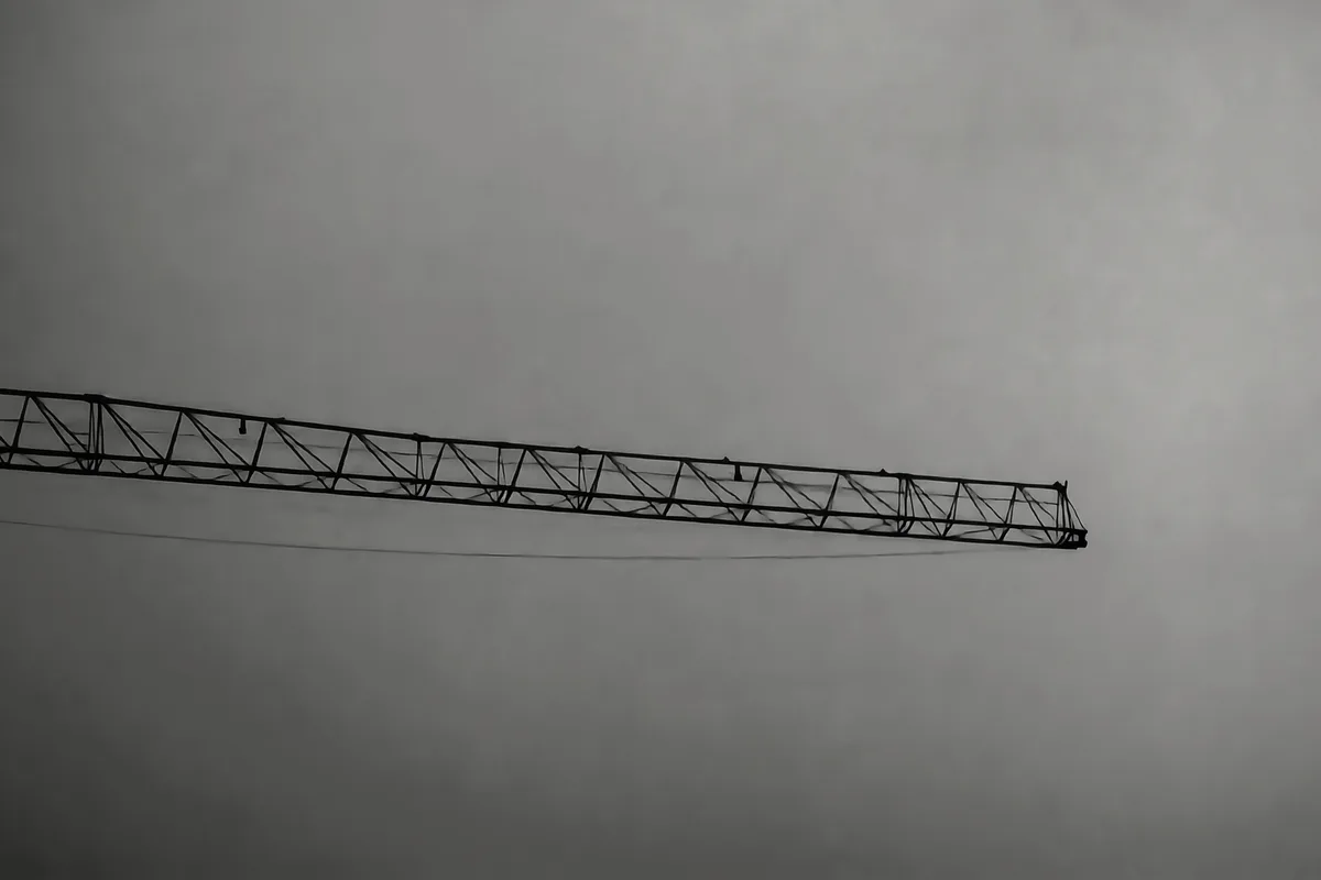 桁架:塔吊桁架剪影与灰色天空